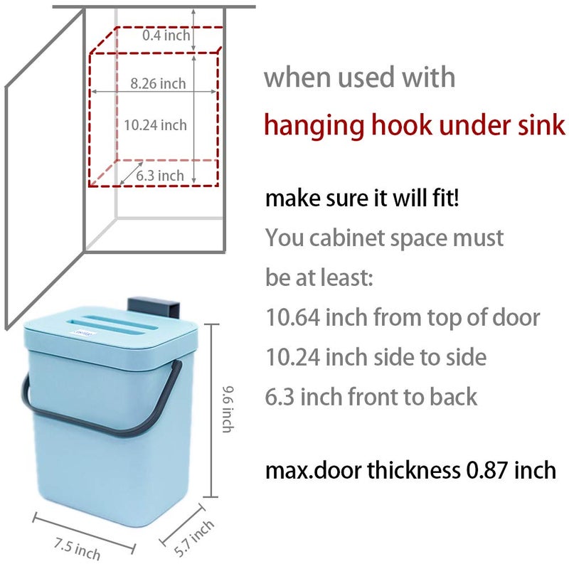 Jesintop Kitchen Compost Bin Indoor for Counter Top,Hanging Small Trash Can with Lid,Food Waste Bin,Mountable Compost Busket 1.3 Gal/5 L Series,Blue - Image 4